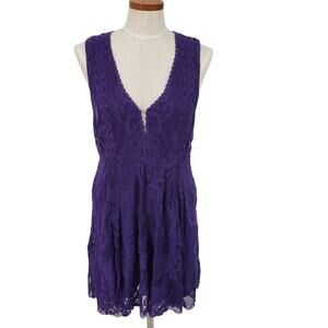 Free People Purple V-Neck Sleeveless Floral Lace Dress Womens Size 12 Pre-Owned